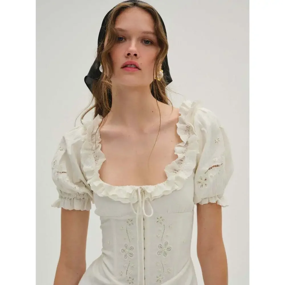 For Love & Lemons Adelie Midi Dress XS / White - Picture 3 of 8
